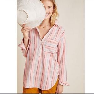 ANTHROPOLOGIE MAEVE Lida Popover Shirt S 20” p2p Pink Multi $88 Retail EUC